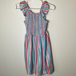 Tommy Bahama Girls 3T Striped Smocked Ruffle Sundress Blue Pink White 1664790
